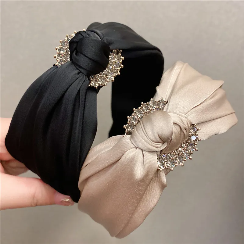 American Style Summer Spring Diamond Cross Headband Fashion Cross Knot Hairband Silk Headband for Women