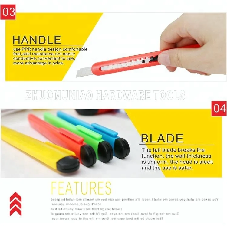 Office Universal Colorful 9mm sharp Craft Box Cutter Art Stationery Wallpaper Cutter Utility Knife