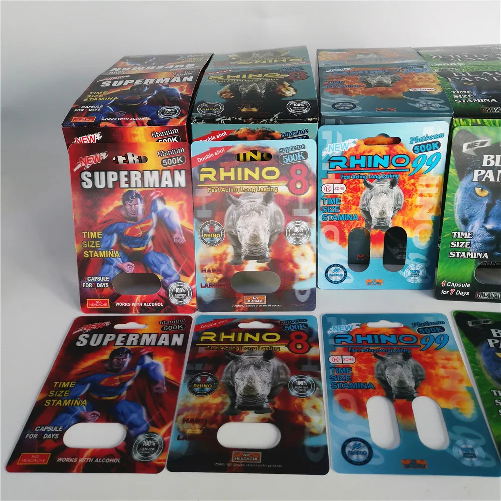 Custom Male Enhancement Pill Bullet Capsule Bottle 3D Blister Card Display Box PremierZen Card 4 Designs Stiff Rox Rhino Cards
