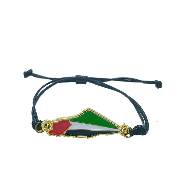 Gold Enamel Palestine Map  Flag keychain