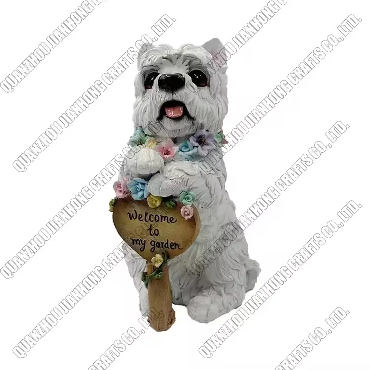 Outdoor White Terrier Dog Statue Animal Welcome Sign Cute Garden Home Decor