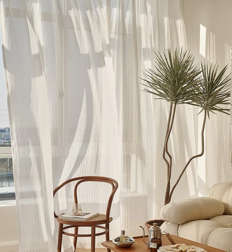 Wholesale Good Quality Crinkle Sheer Curtains, Pleated Sheer Curtains, Crepe Sheer Curtains