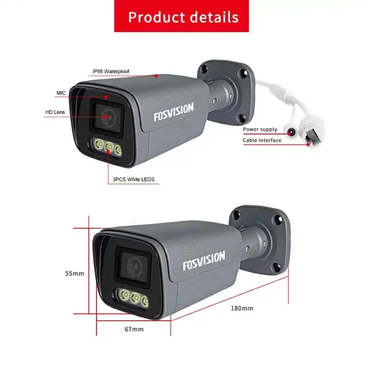 Fosvision Wholesale Outdoor ip camera 8mp 4k Security System Poe Full Color  cctv Camera Human Detection Full Color Bullet POE