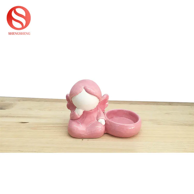 Custom logo cheap price best quality cute girl design home decoration wholesale ceramic candle holder