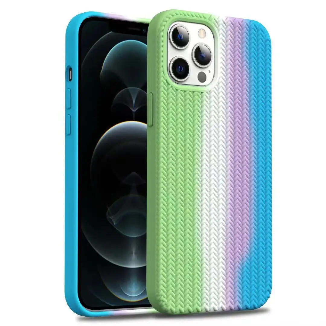 Eco Friendly Amazon Wholesale High Quality Black Rainbow Colorful Silicone PC Cell Phone Case for iphone 13 12