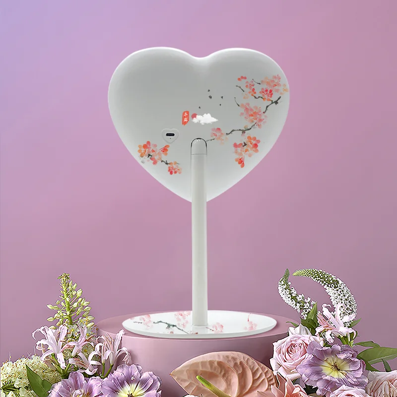 Wholesale Custom Logo Heart Shaped Pink Mirror Detachable Charging Beauty Led Travel Makeup Vanity Mirror With Light