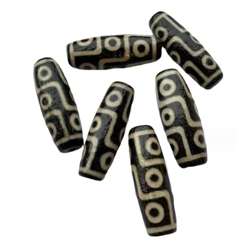 greenish black meteorite dzi beads 9 Eyes