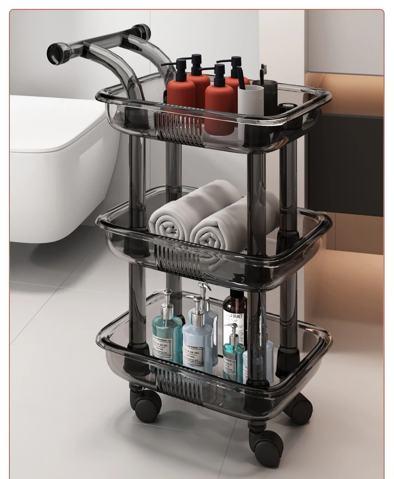 Transparent Rolling Cart 3-Tiers Rolling Trolley Cart Beauty Salon SPA Storage Organizer Stand With Wheels