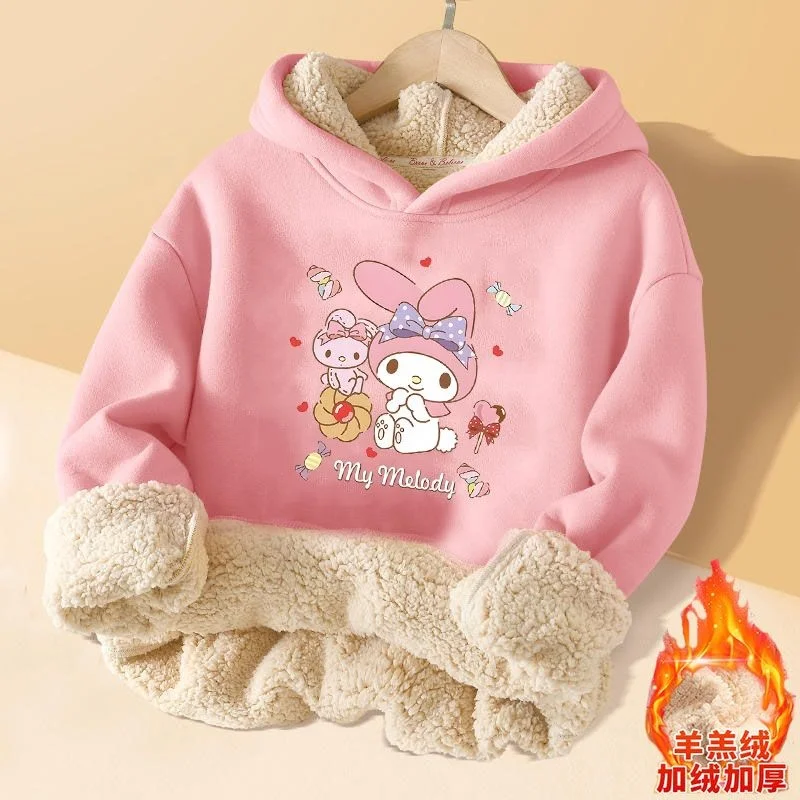 New Animation Kuromi Cartoon Children Cashmere Hoodie Winter Flannel Thicken Girl Jacket Sanrioed Mymelody Cartoon Printing Coat