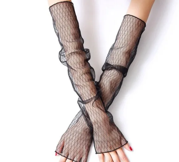 New Long Lace Hollow-Out Fingerless Gloves Sun Protection Sleeves Mesh Lace Thin Cycling Gloves