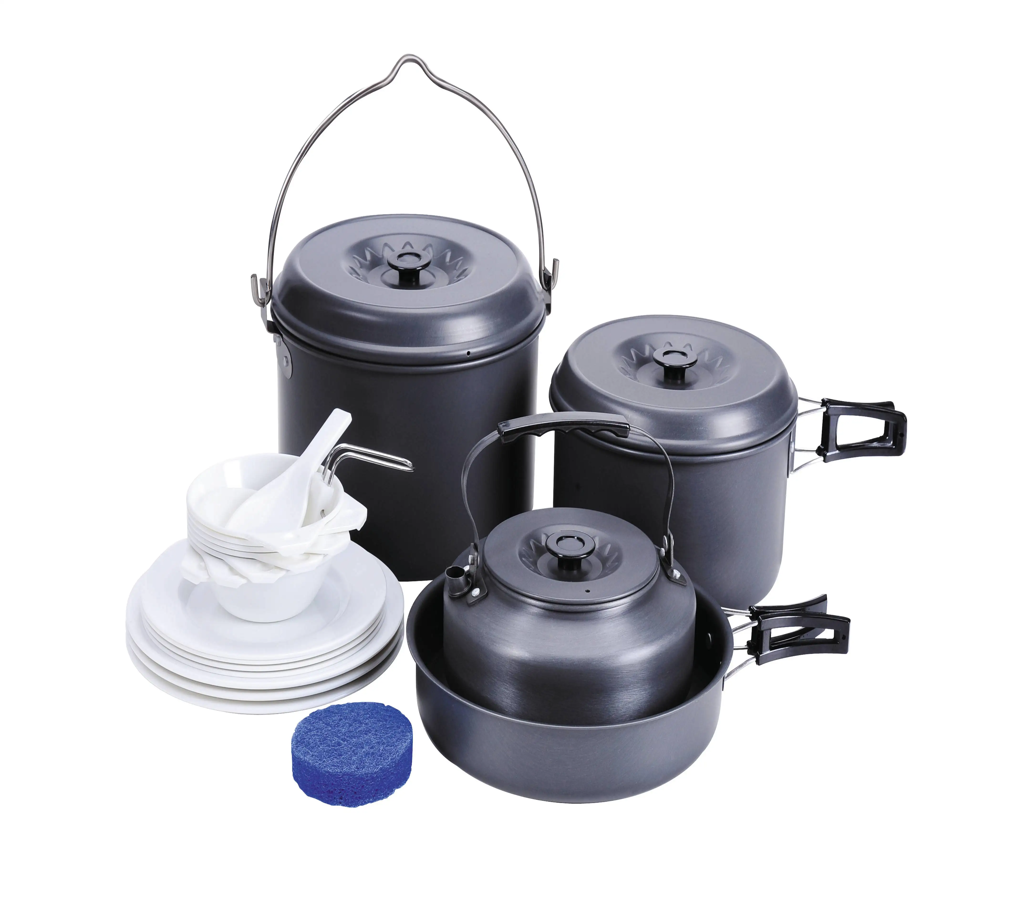 
Hot sale 6-7 persons Outdoor camping pots and pans stainless steel non stick cookware set 