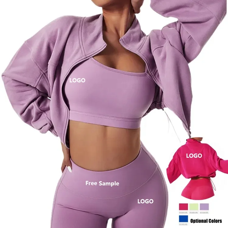 Wholesale Fitness Clothing 4 Piece Butt Lift High Waist Sport For Women Luxury Cotton Fall Zipper Long Sleeve Yoga Sets