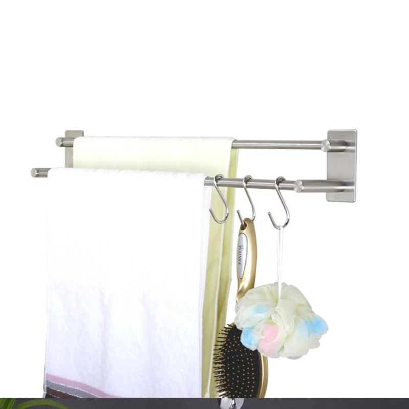 
Wholesale No Drilling Wall Mounted Self Adhesive Double Modern Towel Bar with hooks 