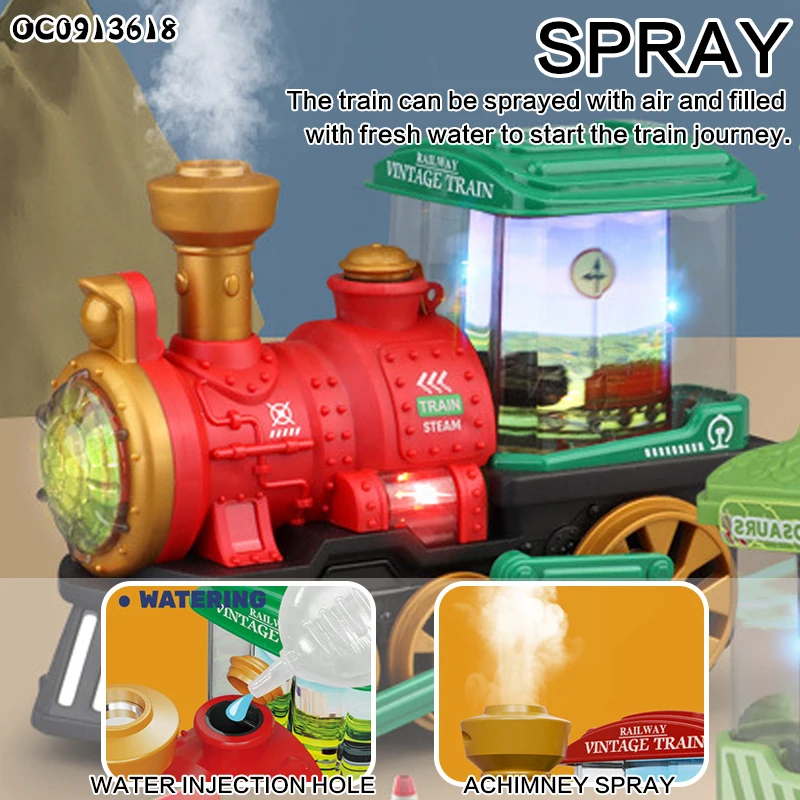B/O Universal wheel spray mist kid small electric train toy with light music