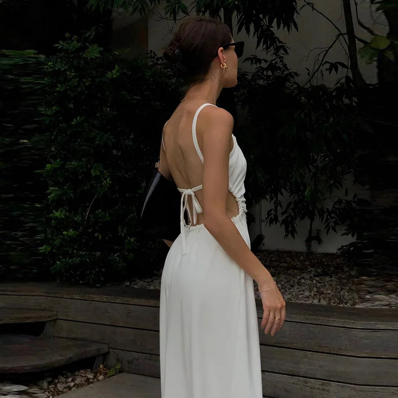 2023 Fashion Backless Dress Summer Trendy Streetwear Women Hollow Out Spaghetti Strap Midi Dresses Girls Sexy Chic Sexy Dress