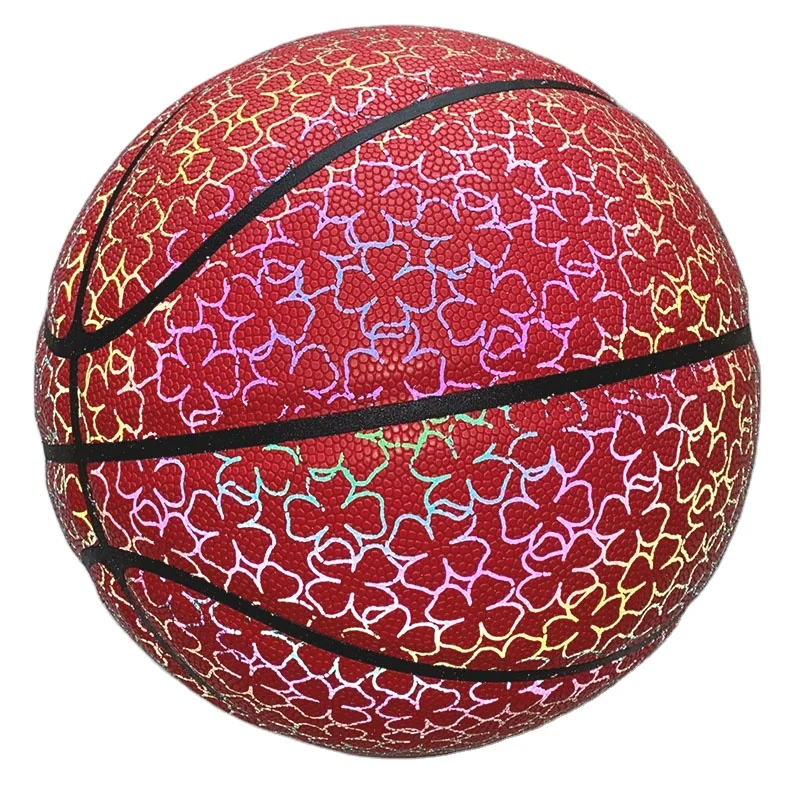 Голографическая новая технология Светоотражающая Улучшенная рукоятка Пользовательский логотип баскетбол светится в темноте баскетбольная девушка для видео