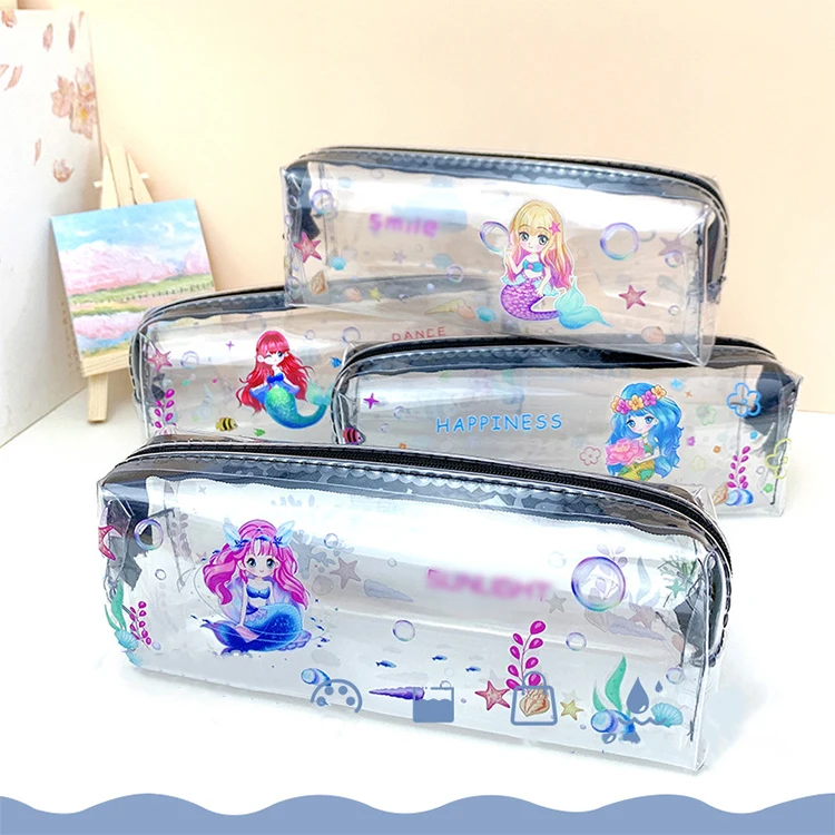 Kawaii Snowwhite Pencil Case Sophia Princess Kittes Cinderella Glitter Vinyl Pouch Pen Accessories Sanrios Pencil Case Pouch