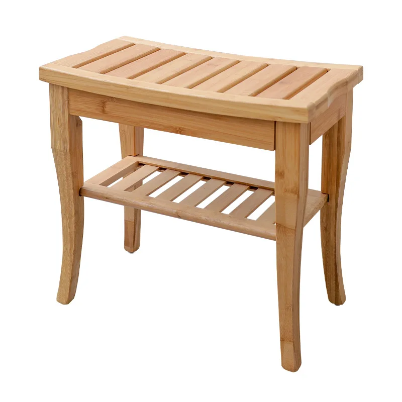 Waterproof Wooden Bamboo Shower Seat Bench With Storage Shelf