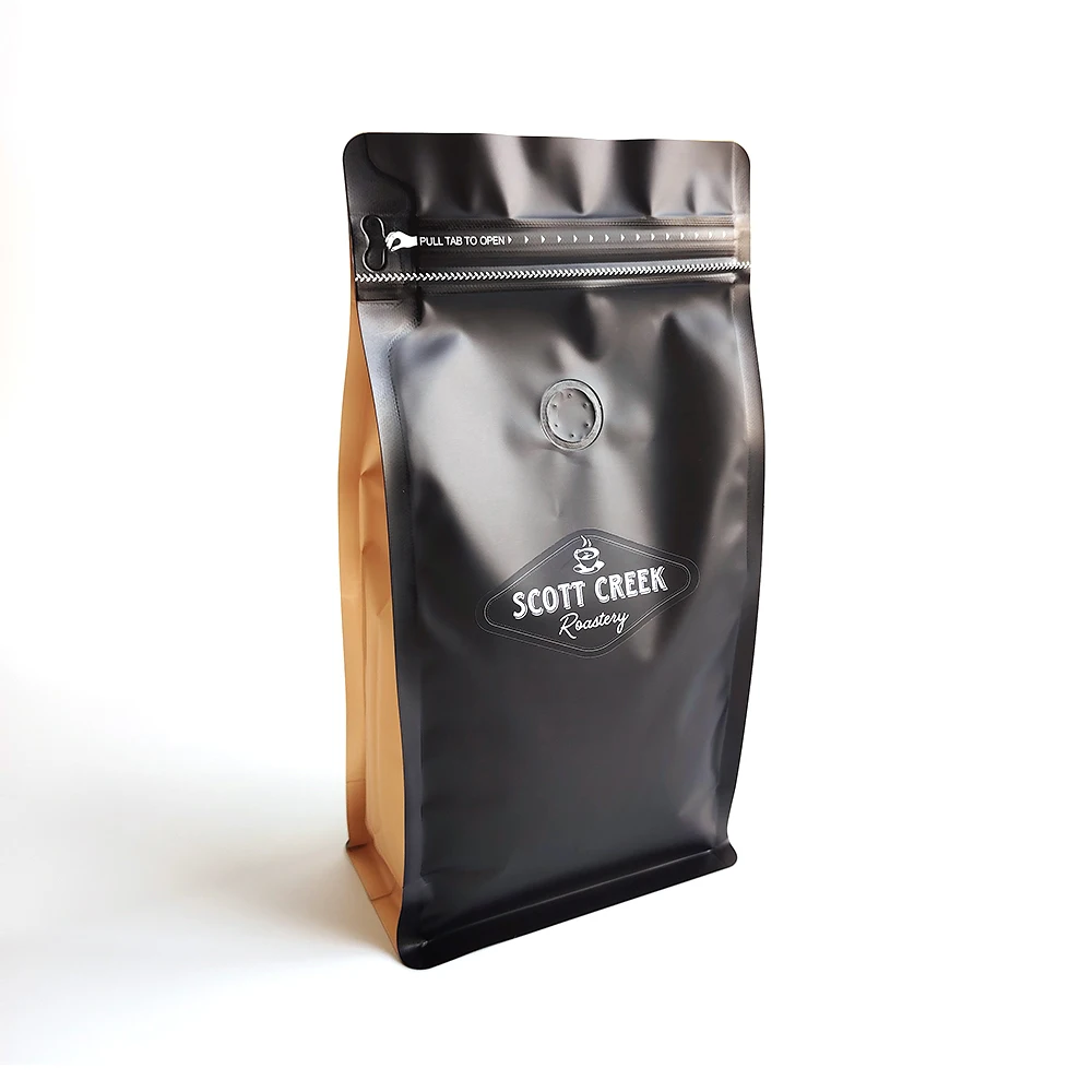 Wholesale matte printing square bulk zipper aluminum foil heat seal flat bottom coffee beans bags with valve and sticker