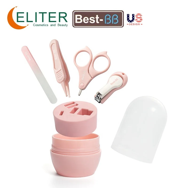 Eliter Hot Sell In Stock 4 In 1 Pink Blue With Plastic Tube Baby Manicure Kit Baby Nail Manicure Baby Manicure Safety Set