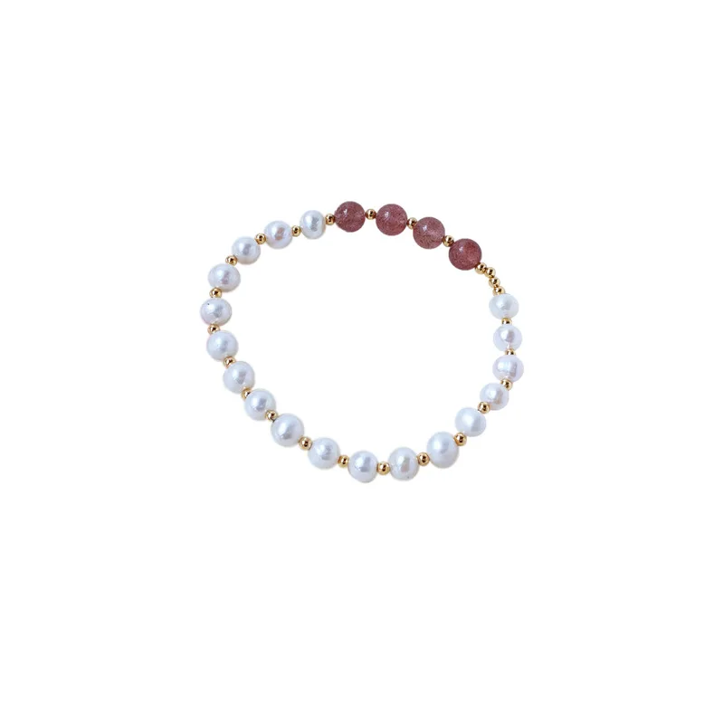 Natural fresh water pearl strawberry crystal joker elastic thread adjustable bracelet for women