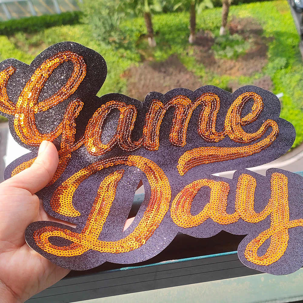 High quality pet patch silver glitter royal blue black sequin paw print iron on game day glitter sequin patches for clothing