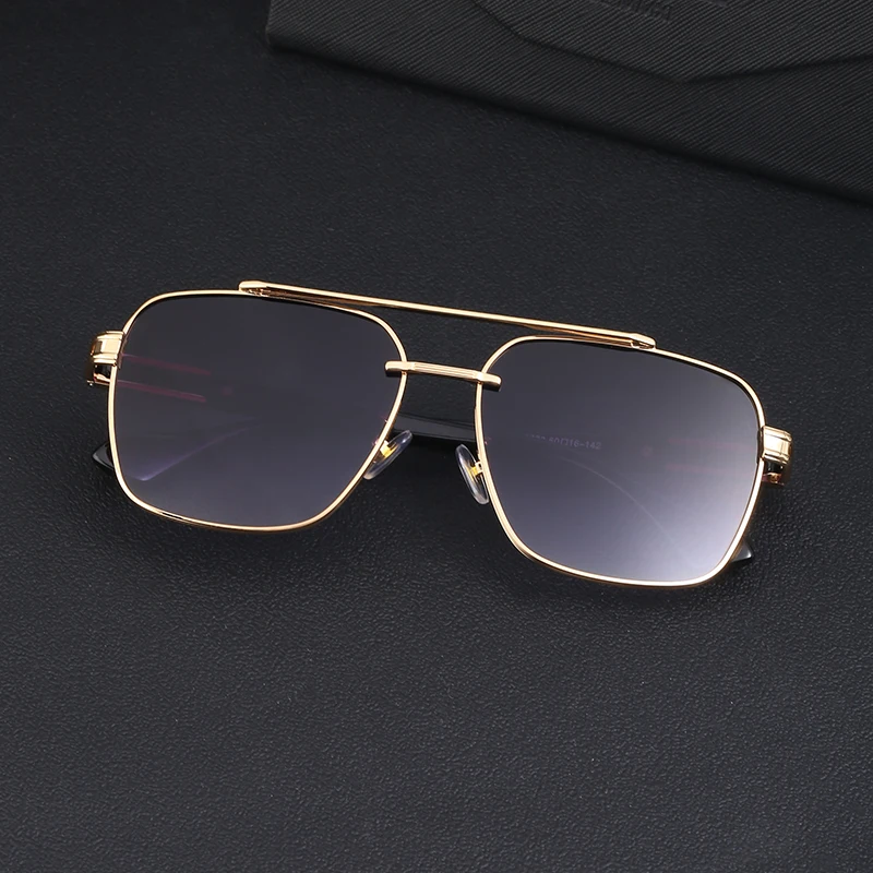 Luxury brand designer oversized double bridge man sunglasses vintage square metal women shades