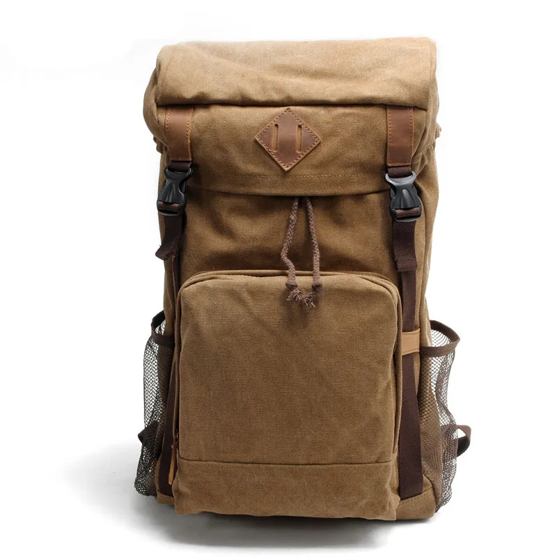 
Large Waxed Mountaineering Travel Pack Vintage Canvas Leather Backpacks for Men Laptop Daypacks Waterproof Canvas Rucksacks 