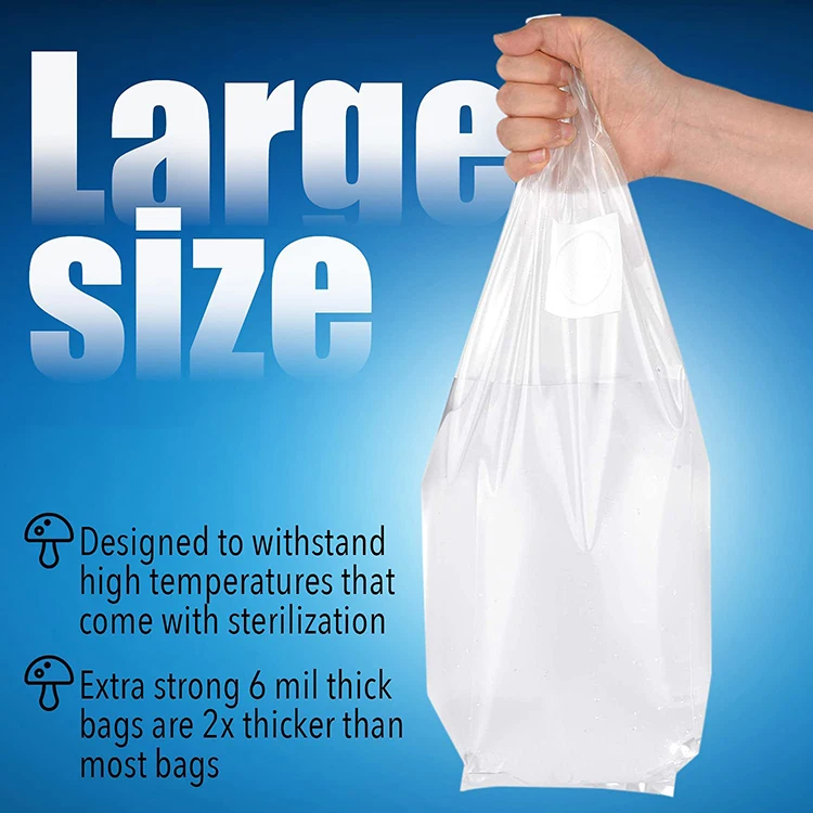 Mushroom Grow Spawn Bag 25 X 50cm X 0.06mm Ultra Thin Edible Fungi Spawn Bag Breathable
