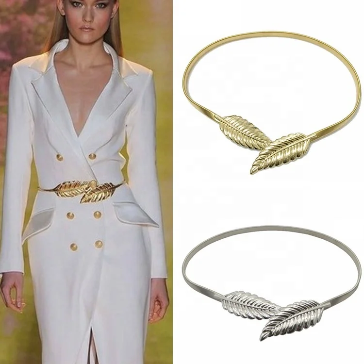 Wholesale womens fashion accessories gold plated leafs buckle metal flexible waist belts tendencias 2023