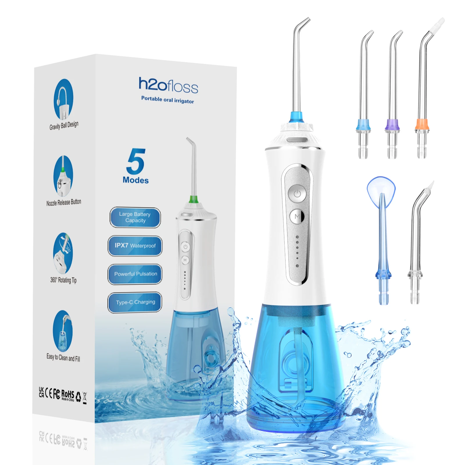 H2ofloss 2500mAh Big Battery Tooth Cleaner Adult Dental Care Water Pulsing Oral Irrigator Water Jet Flosser