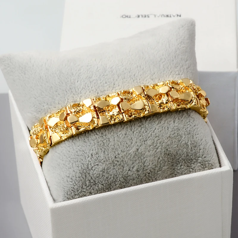 Mens Rugged Nugget Link Bracelet 18k Gold Plated Jewelry Watchband Bracelet