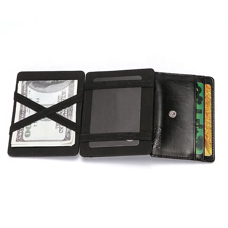 cheap leather magic wallet with button for men