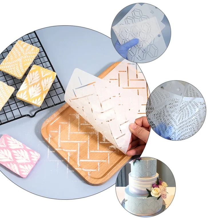 Homesun 2023 NEW DIY Baking Supplies PET cake spray pattern mold Flower Lace Embossed Mat Cake Stencils for Wedding Cake