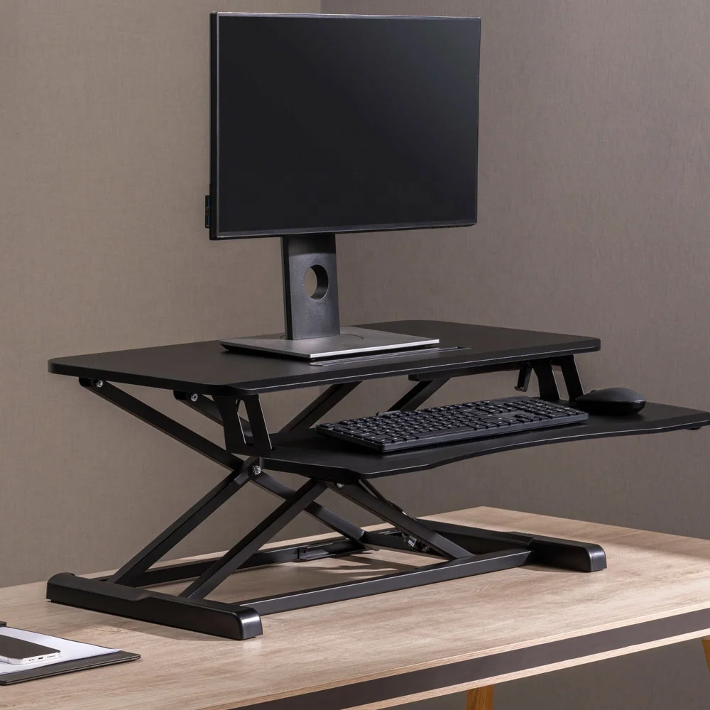 Height Adjustable Standing Desk Converter Laptop Small Raised Gas Spring Desktop Sit Stand Workstation Riser for Home Office