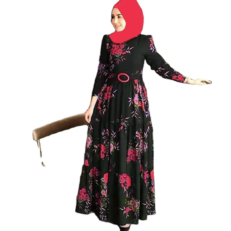 Fashion latest Muslim Women Abaya Islamic Clothing Printed Flower long skirt new hedging slim dress base multi-color skirt