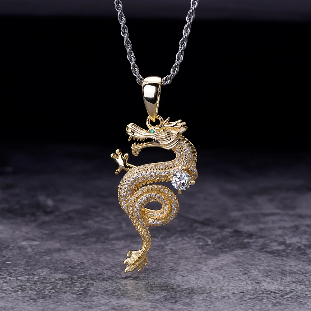 characteristic hiphop sterling silver rhodium plated china traditional cubic zircon dragon pendant
