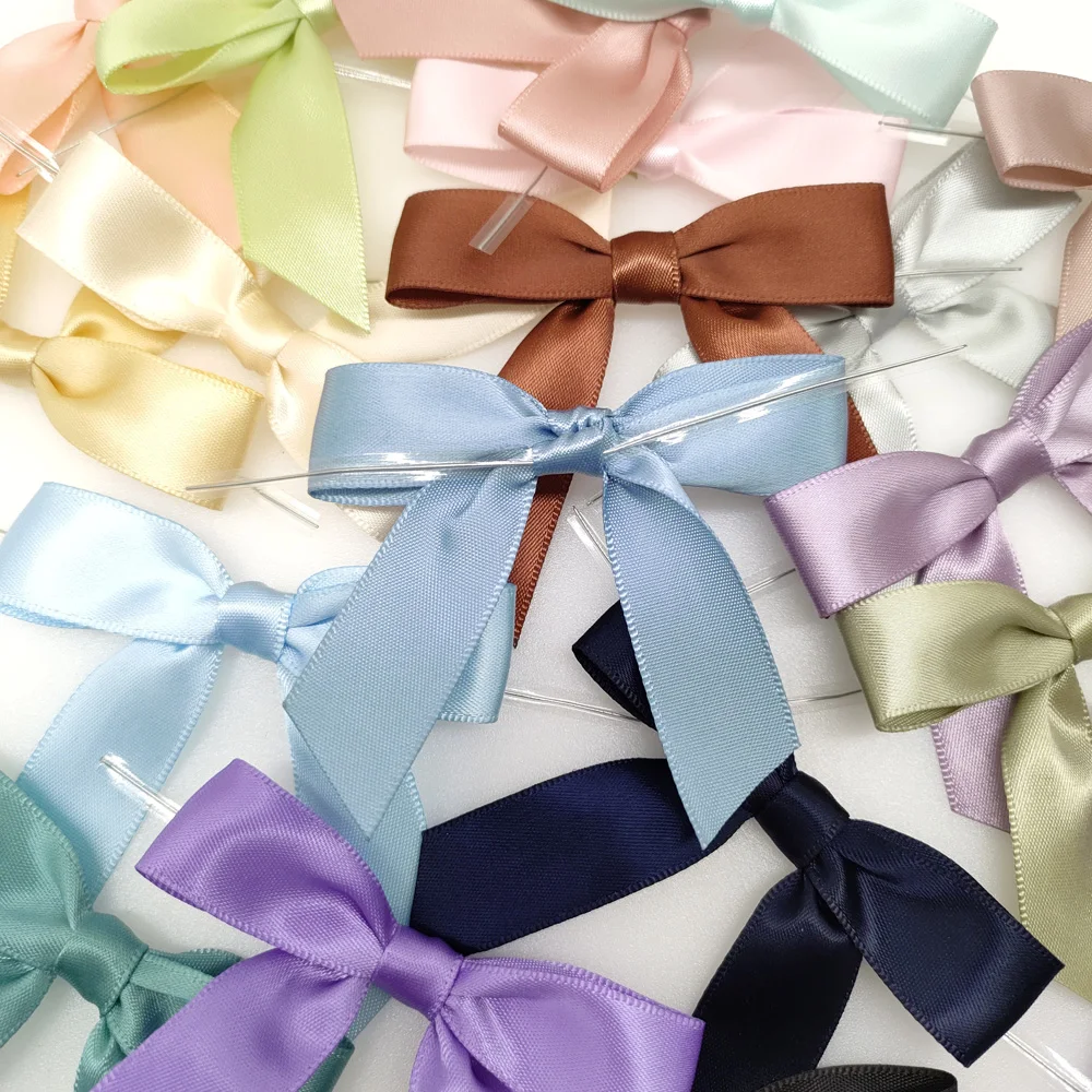 Custom Wholesale Satin Ribbon Twist Tie Bow Premade Bag Gift Wrapping Wedding Basket Bridal Shower Cake Packaging Ribbon Bow