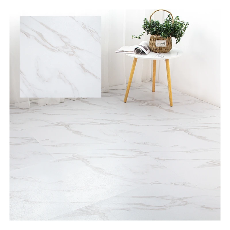 PVC Floor Sticker Simple Wood Bead Ceramic Training Layer Style Surface White Marble Vinyl Floor PVC Floor Sticker