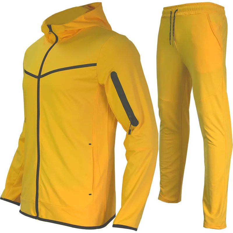 Wholesale Yellow Blank Tracksuit With Hooded Print Logo Long Zipper Sportswear Suit Football Tracksuit Men