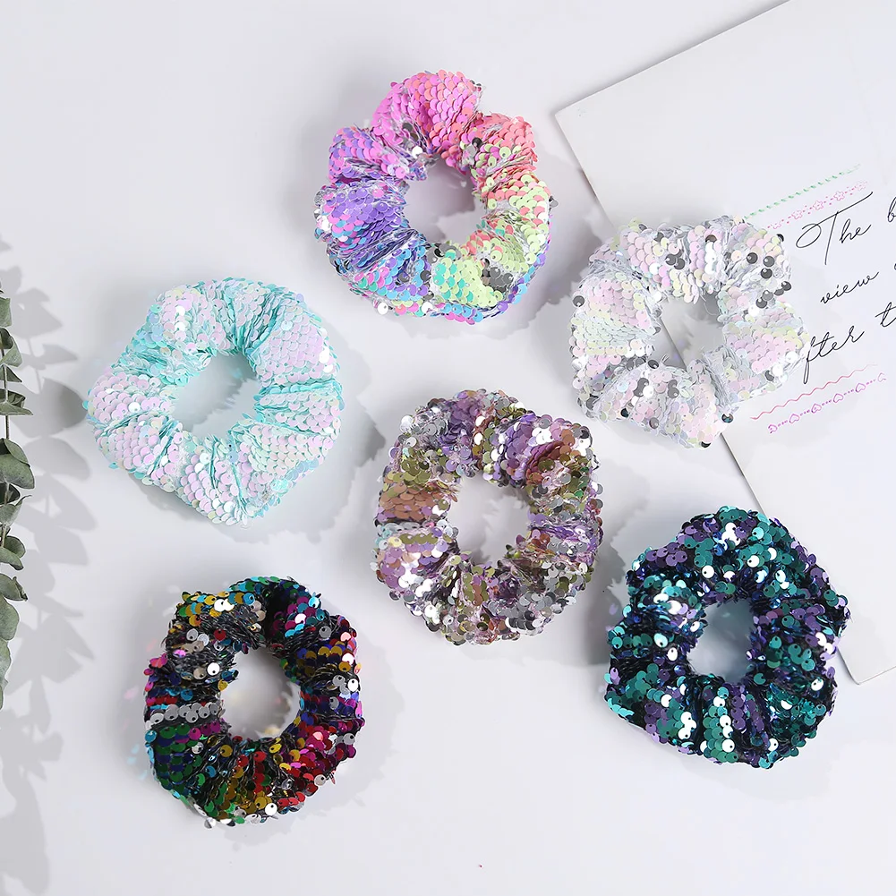 New Arrive Baby Girls Fold Over Sequin Scrunchies Colorful Hot Selling Hair Ties Party Birthday Hair Accessories