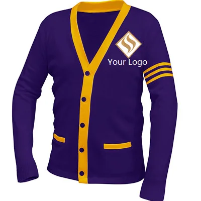 Custom Clothing Manufacturers Men Classic Long Sleeve Uniform Color Block Knit Sweater Button V Neck Unisex Cardigan Sweater