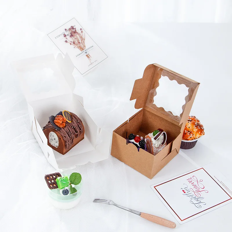 Multiple sizes disposable custom printed cup cake packaging boxes bakery bread cake takeout paper boxes with transparent windows