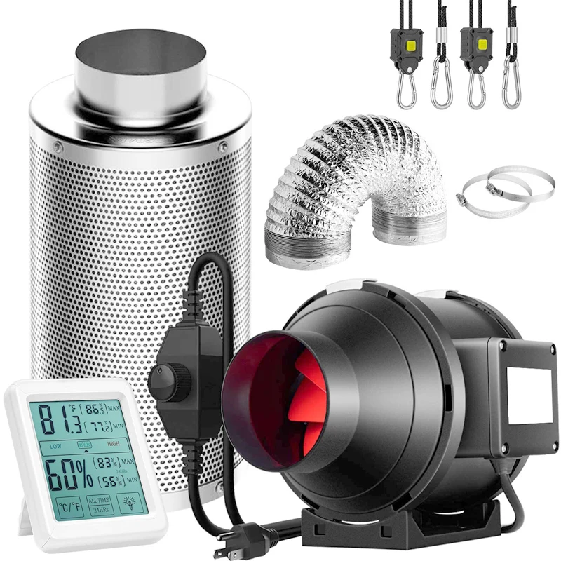 Центробежный вентилятор переменного тока 4 дюйма/100 мм, воздуховод 4 дюйма/6 дюймов/8 дюймов/10 дюймов/12 дюймов, пластиковый гидропонный центробежный встроенный воздуховод