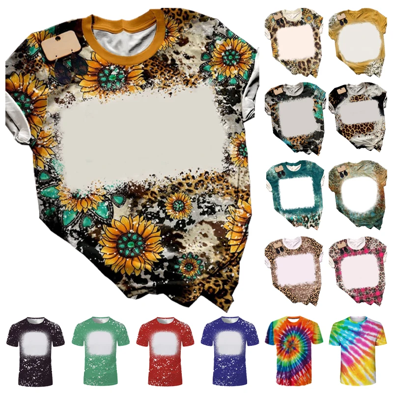 Wholesale Custom Bleached Sublimation Blanks T-shirt Faux Bleach Polyester T shirt Sublimation Shirts