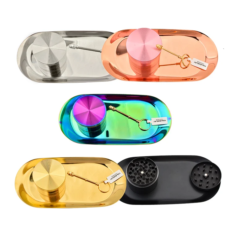 
custom rainbow grinders smoking rolling weed tray sets metal with oem customize logo 