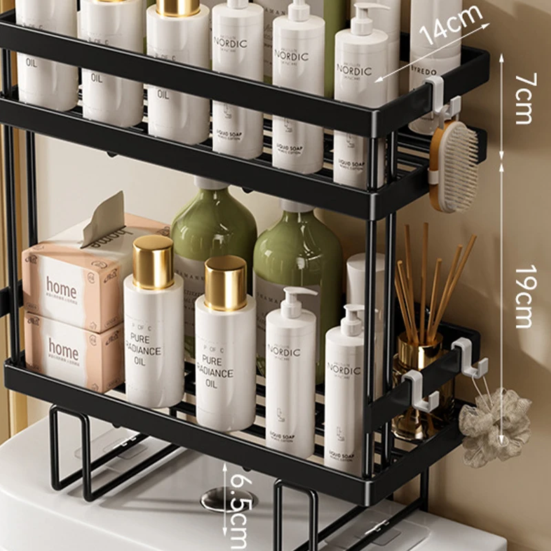 New Arrival Wall Mounted 2-Layer Bathroom Storage Rack Organizer with Hooks for Organizing Your Space