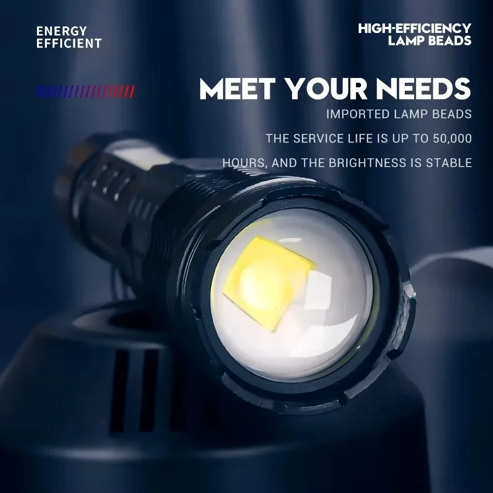 Super powerful flashlight rejected torch light led white flash light tactical lantern with USB cable long battery life hand lamp