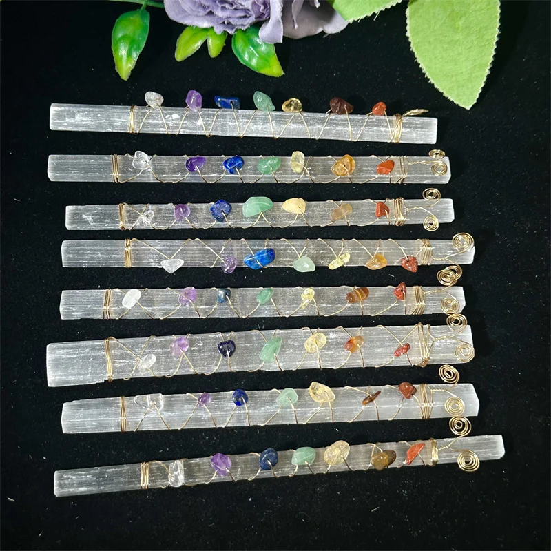 Natural Crystal Crafts Seven Chakras Chips Gravel Colorful Selenite Ornaments For Decoration