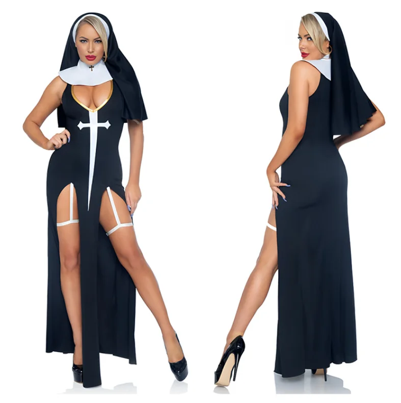 Sexy Nun Costume - Naughty Halloween Fancy Dress for Women Xnxxco Cross Dressing Party Split Temptation Set%